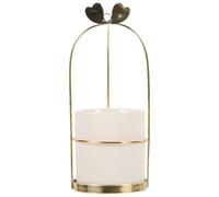 NUOBESTY Kitchen Ceramic Utensil Holder with Iron Frame, Easy to Clean Cutlery Organizer for Kitchen Countertop and Dining Room, Compact Golden Spoon and Fork Storage Crock