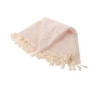 NUOBESTY Lace Tablecloth Polyester Crochet Overlay Beige Vintage Decor | 35-inch Diameter, Delicate Floral Pattern, Beaded Tassel Details, Soft Styling for Coffee Tables, Cabinets, Receptions