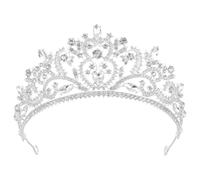 NUOBESTY Large Silver Crystal Bride Crown Headband Wedding Hair Accessory Queen Tiara for Bridal Party and Formal Occasions