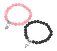 NUOBESTY Long Distance Couple Bracelets Stretch Elastic Band with Magnet Buckle 2pcs with Rose Quartz and Black Matte Heart Beads Stylish Matching Heart Bracelets for Girlfriend and His