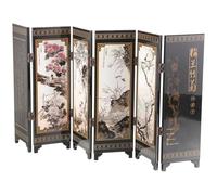NUOBESTY Mini Folding Screen Divider, Traditional Chinese Style Desktop Ornament with Plum Orchid Bamboo Chrysanthemum Design, Small Wooden Art Craft for Living Room and Study Decoration