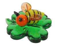 NUOBESTY Mini Green Ladybug Figurine on Clover Glass Ornament for Office | Hand Blown Translucent Finish, Realistic Style, Tiered Tray Display, St Patricks Day Accent for Home