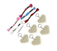 NUOBESTY Mini Heart Bookmark Wooden Cross Stitch Kit 5pcs Set for Boys and Girls DIY Keychain Crafts 8m Embroidery Thread Smooth Wood Surface Handmade Accessories Random Color