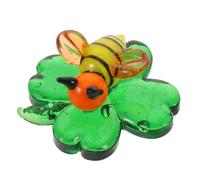 NUOBESTY Mini Statue Hand Blown Glass Ladybug on Four Leaf Clover | Translucent Green Collectible, Realistic Mini Style, Office or Living Room Accent, St Patricks Day