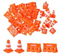 NUOBESTY Mini Traffic Cones, 24pcs Kids Traffic Signs Mini Fence Miniature Training Roadblock Cones Toy Early Educational Toys for Construction, Micro Landscape Decor