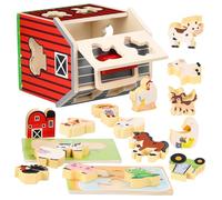 NUOBESTY Montessori Wooden Farm Animals Set for Years Safe Rounded Edges Wood Educational Creative Play Preschool Learning Activities for Boys