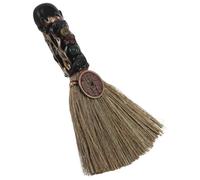 NUOBESTY Natural Crystal Quartz Witch Broom Pendant Handmade Black Straw Mini Broom with Spiritual Cleansing Function for Car Ornament and Daily Living Environments