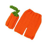 NUOBESTY Newborn Crochet Baby Photography Clothes Orange Set with Windproof Hat for Halloween Photoshoot 3-4 Months