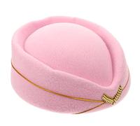 NUOBESTY Pink Stewardess Bow Beret Hat Felt Flight Companion Hat Vintage British Band Costume Hat Aeroplane Hostess Hat Uniform Cosplay Party Decoration for Women