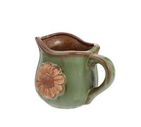 NUOBESTY Plant Pot Retro Style Flowerpot Ceramic Green Daisy Pattern Wide Bottom for Small Plants Patio Balcony