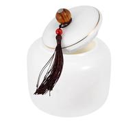 NUOBESTY Porcelain Loose Tea Canister with Airtight Seal Mutton Fat Jade Ceramic Storage Jar for Tea Leaves and Sugar Retro Decorative Container with Lid for Kitchen Organization