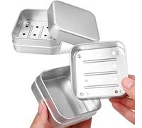 NUOBESTY Portable Aluminum Travel Soap Case with Lid and Drain Strainer, Tear-resistant Soap Holder in Silver, Minimalist Design for Bathroom and Outdoor Use, 2 Pieces