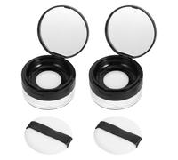 NUOBESTY Powder with Elastic, with Portable Empty Case and 2pcs Puff Mirror Black Abs Material Makeup Powder Container Mesh Screen, Convenient for Travel and Daily Use
