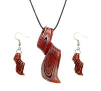 NUOBESTY Red Spiral Glass Pendant Earrings Necklace Set for Women | Coordinated Pair and Chain, Exquisite Elegant Style, Bridesmaids and Cocktail Party Matching, Mother's Day