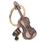 NUOBESTY Retro Metal Violin and Guitar Keychain Set, Vintage Alloy Musical Note Charm Keyring with Reddish Metal Violin and Black Music Symbol, Gift for Music Lovers and Goodie Bag Fillers