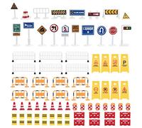 NUOBESTY Road Signs, 62pcs Kids Miniature Traffic Sign Mini Roadblocks Construction Accessories Educational Toys for Kids Cognitive Learning, Fun Playtime