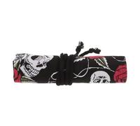 NUOBESTY Rose Skull Pencil Roll Pouch Canvas Pencil Case Wrap for Sketching Drawing Wear Break Resistance Compartments Stylish Practical Storage