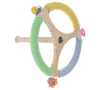 NUOBESTY Rotating Parrot Perch Stand with Spinning Windmill, Wooden Bird Cage Accessory for Budgies and Cockatiels, Interactive Green Blue Yellow Exercise Station for Pet Birds