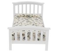 NUOBESTY Scale Miniature Floral Single Bed with Mattress Pillows for Childrens Bedroom Play Cozy Dollhouse Furniture Accessories for Imaginative Pretend Play
