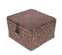 NUOBESTY Seagrass Woven Storage Basket Lid, Small Square Decorative Home Organizer 14x14x8cm, Natural Fiber Sundries Container for Household Storage