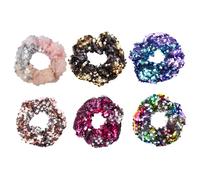 NUOBESTY Sequin Hair Scrunchies 6pcs Elastic Hair Bands Bright Mermaid Double-sided Ponytail Holders for Girls Boys and Girls Random Color