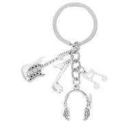 NUOBESTY Silver Zinc Alloy Music Note Keychain Pendant with Guitar and Headphone Charms, Multipurpose Key Decor for Music Lovers, Stylish Rock Band Accessory to Avoid Loss