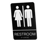 NUOBESTY Stainless Steel Restroom Wall Decor Sign with Raised Braille Text Self Stick Adhesive Bathroom Door Sign for Men Women All Gender Heavy Duty Polished Finish for Office Business