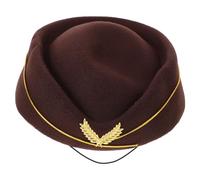 NUOBESTY Stewardess Beret Brown Woolen Airline Cap with Wheat Ear for Flight Attendant Party Cosplay and Stage Performance