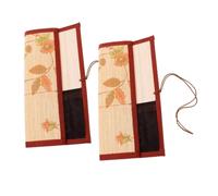 NUOBESTY Vintage Bamboo Paint Brush Case 2pcs Roll-up Organizer for Artists 30cm High Handcrafted Canvas Brush Wrap Floral Design for Beginners and Calligraphy