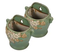 NUOBESTY Vintage Green Planter Ceramic Wall Mounted 2pcs for Indoor Pothos