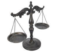 NUOBESTY Vintage Iron Balance Scale Libra Statue Brown Decorative Accessory for Small Items, Office Decor Shelf Accent for Lawyers and Judges