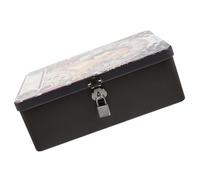 NUOBESTY Vintage Lockable Tinplate Storage Box Small Metal Desktop Organizer with Key Retro Cash and Jewelry Case Medium Size