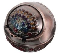 NUOBESTY Vintage Metal Ashtray with Lid Red Peacock Design Windproof Indoor Outdoor Home and Patio Decorative Ash Tray for Men