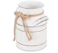 NUOBESTY Vintage White Metal Flower Bucket Planter Small Rustic Iron Tin Pot for Indoor Outdoor Garden Decor, Creative Dried Flower Vase and Desktop Ornament