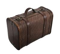 NUOBESTY Vintage Wooden Small Suitcase Storage Box Handle, Retro Decorative Chest for Home Organization and Travel Props, Dark Brown Wooden Pirate Style Keepsake Trunk