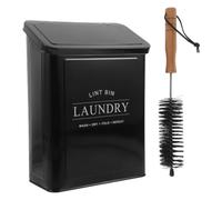 NUOBESTY Wall Mounted Laundry Storage Bin with Lid and Brush, Metal Lint Collection Box in Black for Laundry Room and Utility Room, Iron Material with Modern Farmhouse Design, Prevents