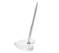 NUOBESTY Wedding Signing Pen with Silver Ballpoint and Acrylic Heart Stand Stable Holder for Reception Guest Book Bridal Ceremony Anniversary Engagement Keepsake Desk Pen