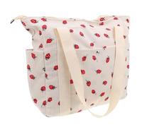 NUOBESTY Women White Strawberry Corduroy Shoulder Bag for Work Summer | Portable Style with Extra Storage, Side Pocket Detail, Lightweight Build, for Women at Work and Outings