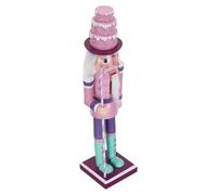 NUOBESTY Wooden Candy Nutcracker Soldier 15 Inch Pink Decorative Nutcracker Table Decoration with Cake Topper Hat and Candy Cane Staff, Festive Valentine’s Day Indoor Ornament for Holiday