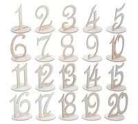 NUOBESTY Wooden Table Numbers 1-20 with Base for Wedding and Party Use, Finely Polished Wood Material with Painted Finish, Creative Design and Elegant Appearance for Reception Table Number
