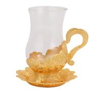 NUOBESTY Zinc Alloy Frame Glass Tea Cup Set with Saucer Retro European Style Coffee and Milk Tea Beverage Cups 1pcs Elegant Drinkware Collection