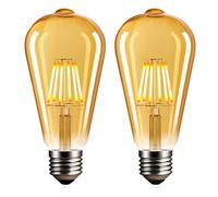 NUODIFAN Vintage Light Bulb E27 Edison Screw Bulb,6W Equivalent to 60 Watt,2700K Warm White,Non-dimmable,Retro Amber Warm Glass Screw Lamp,LED Filament Lamp Squirrel Cage,600LM,ST64,2 Packs
