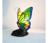 NUODITOS Bedside Table Lamp Tiffany Style Blue Green Butterfly Nightstand Light Small Stained Glass Lamp for Bedroom Living Room Home Office