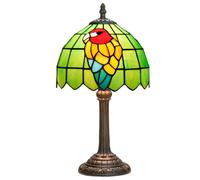 NUODITOS Parrot Tiffany Lamp Green Stained Glass Table lamp Bedroom Bedside Reading Desk Light for Home Office Dormitory Bar Decorate Retro Unique Cute Accent Decor Desk Light Nightstand Lamp