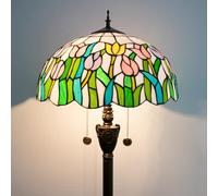 NUODITOS Tiffany Floor Lamp Pink Orange Tulips Stained Glass lamp for Living Room Bedroom Office Bright Lighting Rustic Corner Decor Standing Tall Unique Vintage Reading Aesthetic Light