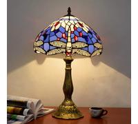 NUODITOS Tiffany Lamp Dragonfly Style Stained Glass Table Lamp Reading Decor Desk Light for Bedside Living Room Office Dormitory Dining Room 12X12X18 Inches - Blue Purple Dragonfly