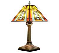 NUODITOS Tiffany Table Lamp Amber Brown Stained Glass Lamp Mission Style Antique Desk Beside Reading Lamp for Office Home Living Room Bedroom