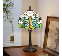 NUODITOS Tiffany Table Lamp Green Dragonfly Stained Glass Bedside Lamp Antique Unique Cute Accent Nightstand Light for Home Living Room Office Dormitory Bar Decorate