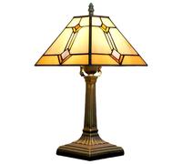 NUODITOS Tiffany Table Lamp Mission Style Stained Glass Table Light Yellow Antique Desk Lamp Vintage Beside Reading Lamp for Home Living Room Bedroom Office