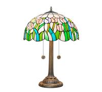 NUODITOS Tiffany Table Lamp Pink Orange Tulips Stained Glass Lamp 40cm Handmade Large Desk Light Antique Beside Reading Lamp for Home Living Room Bedroom Office
